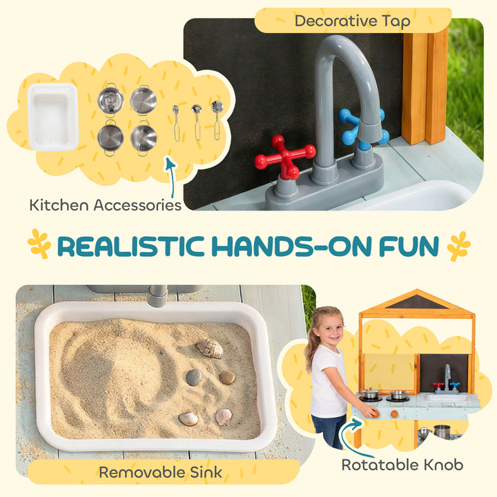 Mud Kitchen for Kids, Outdoor Wooden Play Kitchen with Sink, Stove, Co