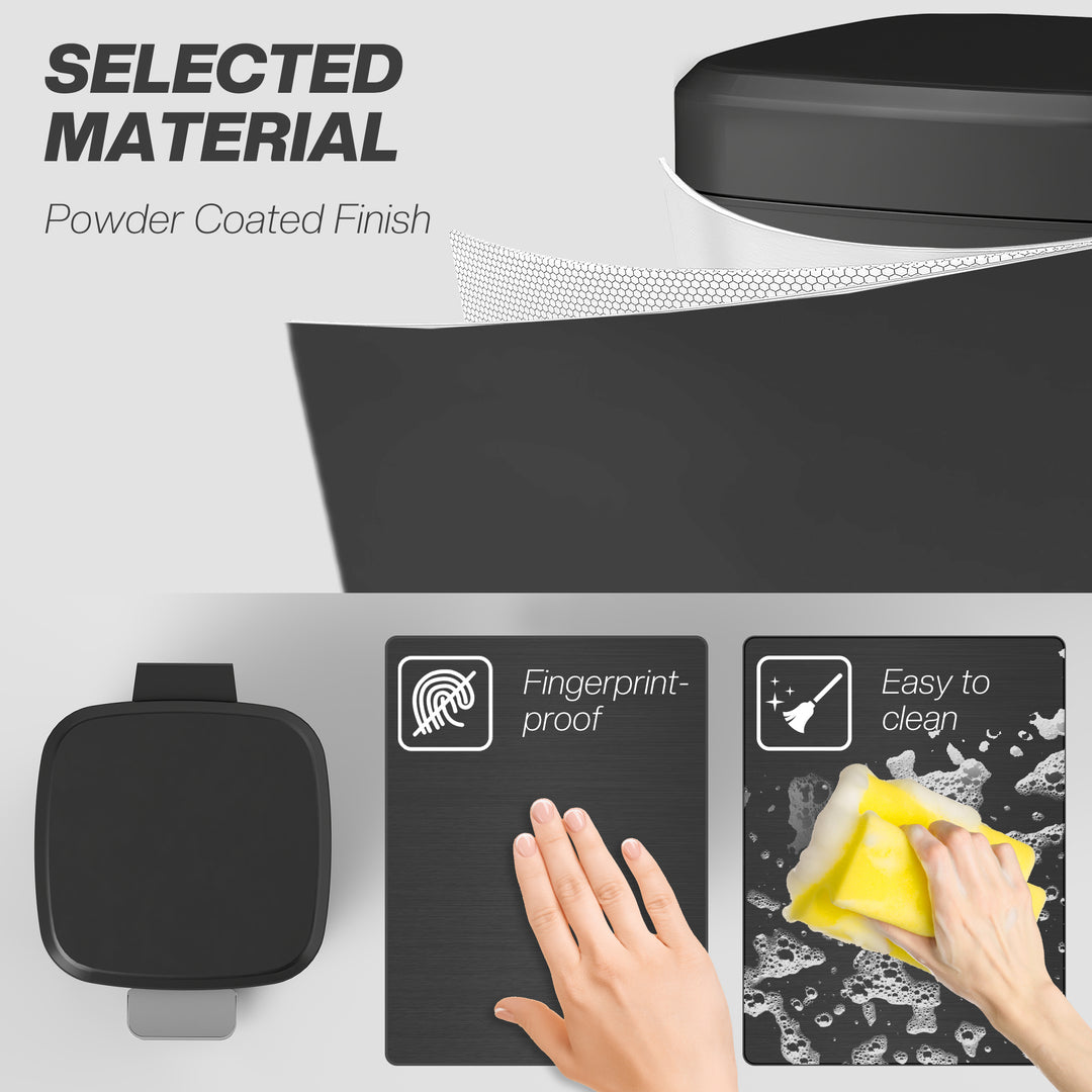 12L Modern Boxy Metal Home Kitchen Bin - Black