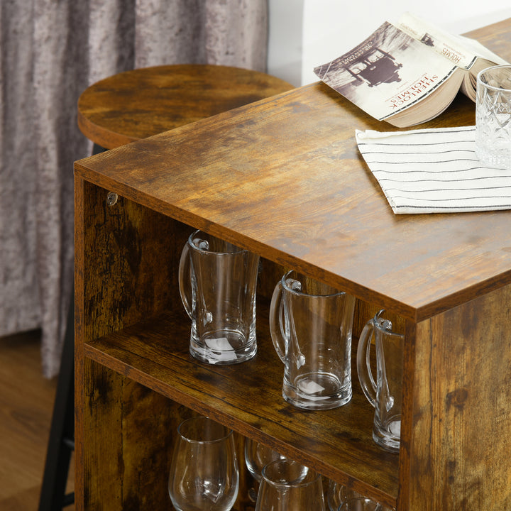 Industrial Bar Table Set for 2, 3 Pieces Pub Table and Bar Stools with Storage Shelf for Kitchen