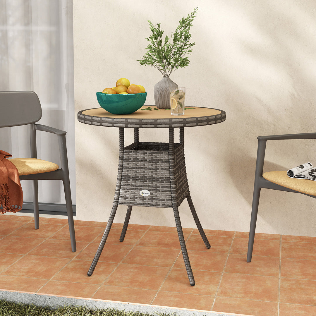 70 cm Wood-Effect Rattan Garden Table - Natural Wood Finish