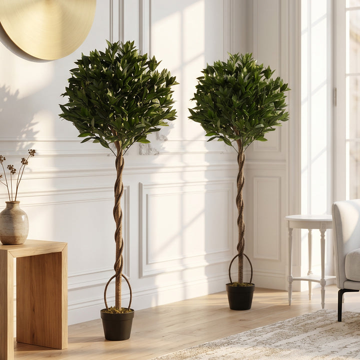 Realistic Lush Topiary Ball Tree, Artificial Bay Laurel Topiary Trees 