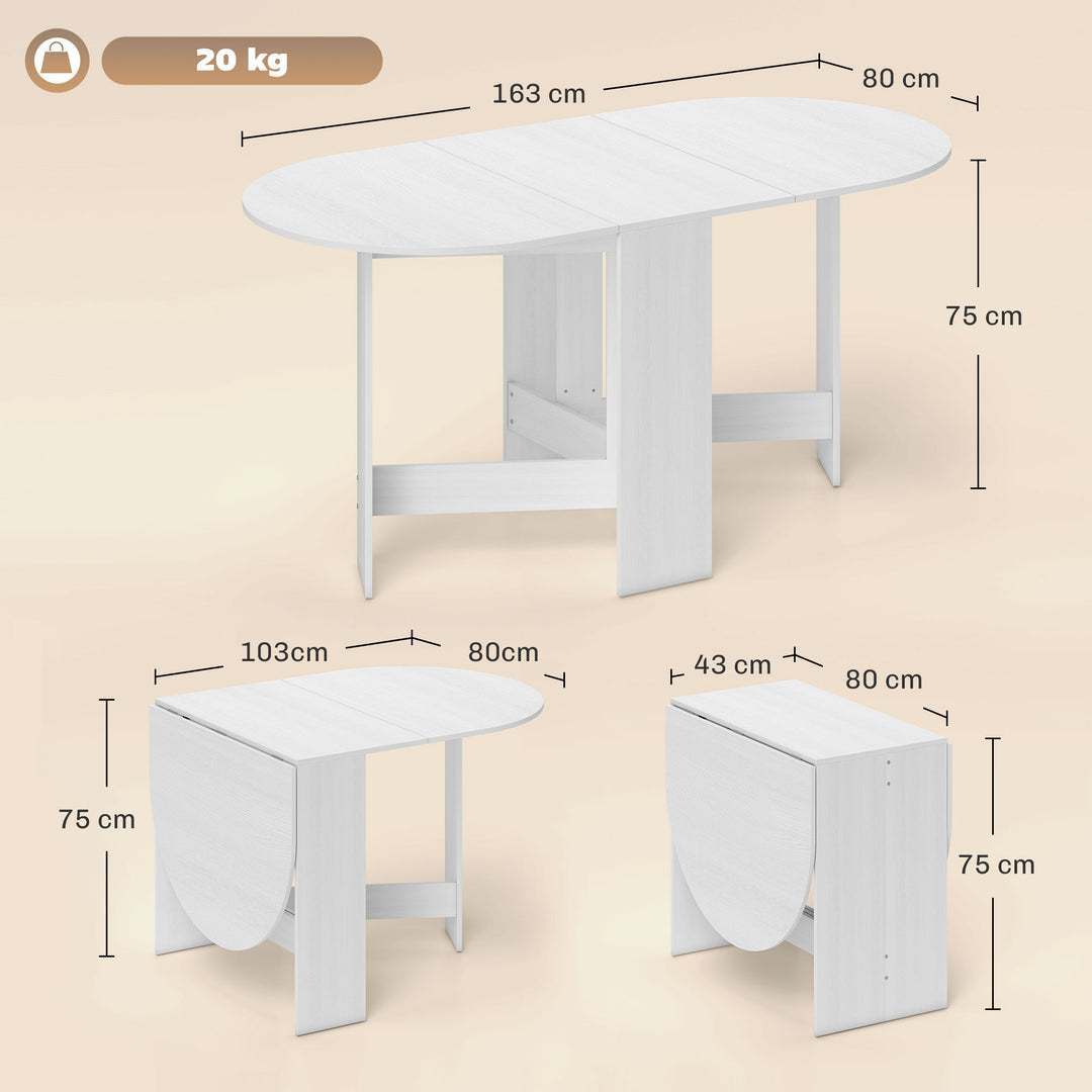Folding Dining Table, Drop Leaf Table for Small Spaces, Oval Tabletop for Dining Room, Ash Wood-Effect