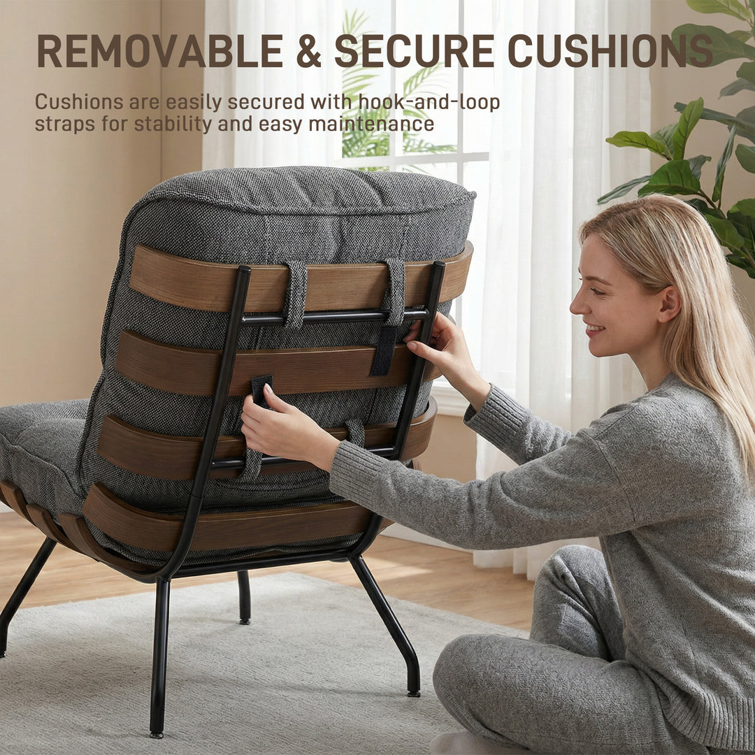 Accent Chair, Linen-look Fabric Reading Chair with Spring Cushion, Sla