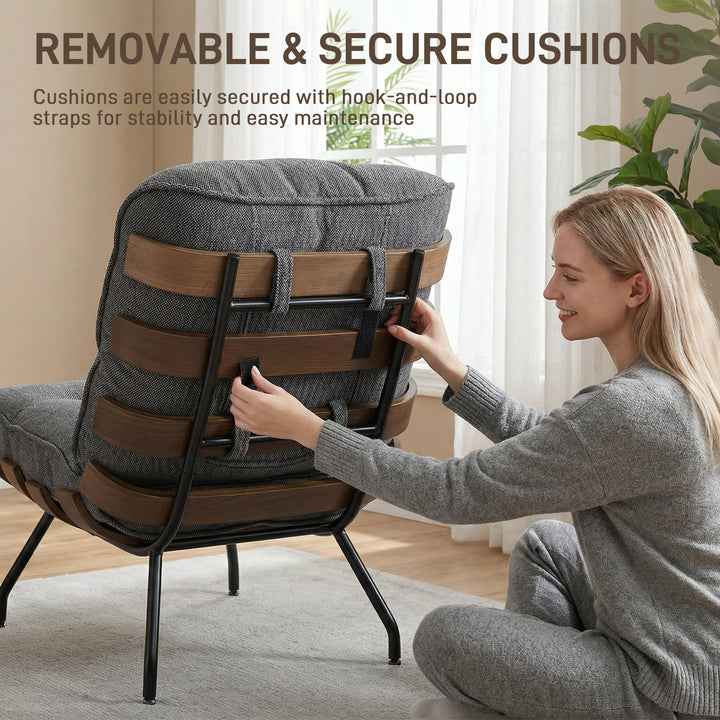 Accent Chair, Linen-look Fabric Reading Chair with Spring Cushion, Sla