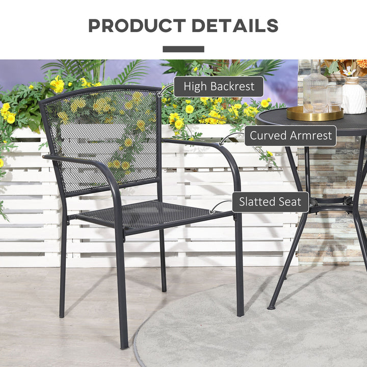 Outsunny Set of 2 Garden Chairs Metal Garden Dining Chairs 2 Seater Outdoor Furniture for Patio, Park, Porch and Lawn, Grey