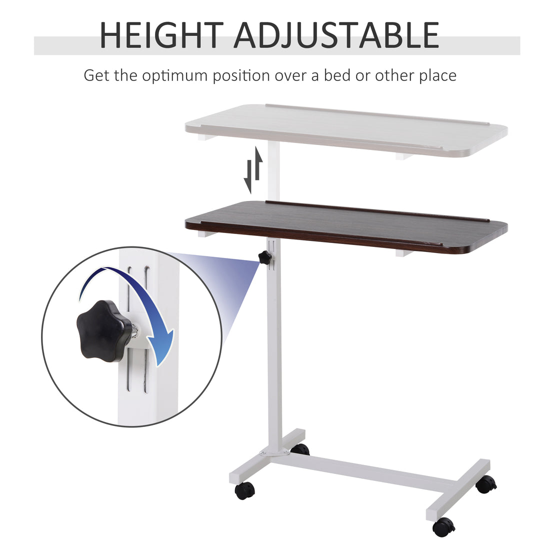 Height Adjustable Over Bed Table with Wheels, C Shaped Laptop Desk, Portable Hospital Bed Table for Living Room, Bedroom, Brown