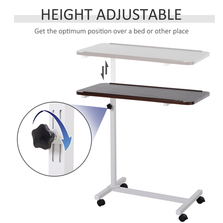 Height Adjustable Over Bed Table with Wheels, C Shaped Laptop Desk, Portable Hospital Bed Table for Living Room, Bedroom, Brown