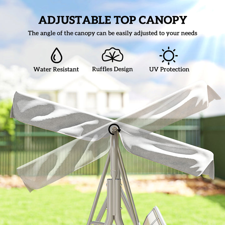 MCL Metal Garden Swing Chair, 3-Seater Swing Seat, Patio Hammock Bench Canopy Lounger, Light Grey