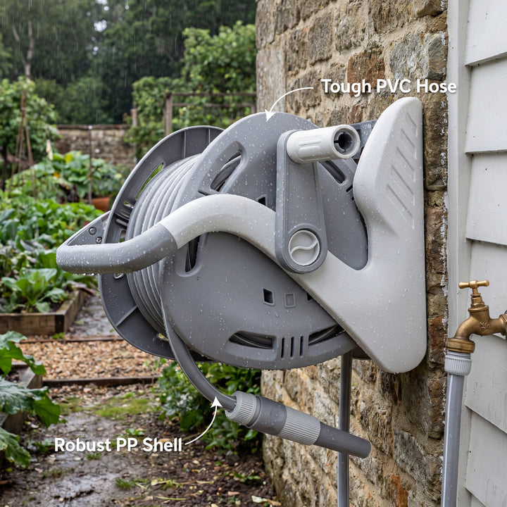 Portable Garden Hose Reel, 20+2 m Wall Mounted Hose Reel with 2 Patter