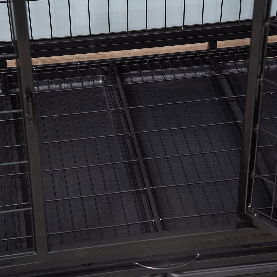 MCL 43" Heavy Duty Metal Dog Crate Pet Cage with Tray Wheeled Dog Kennel - Black (Large)