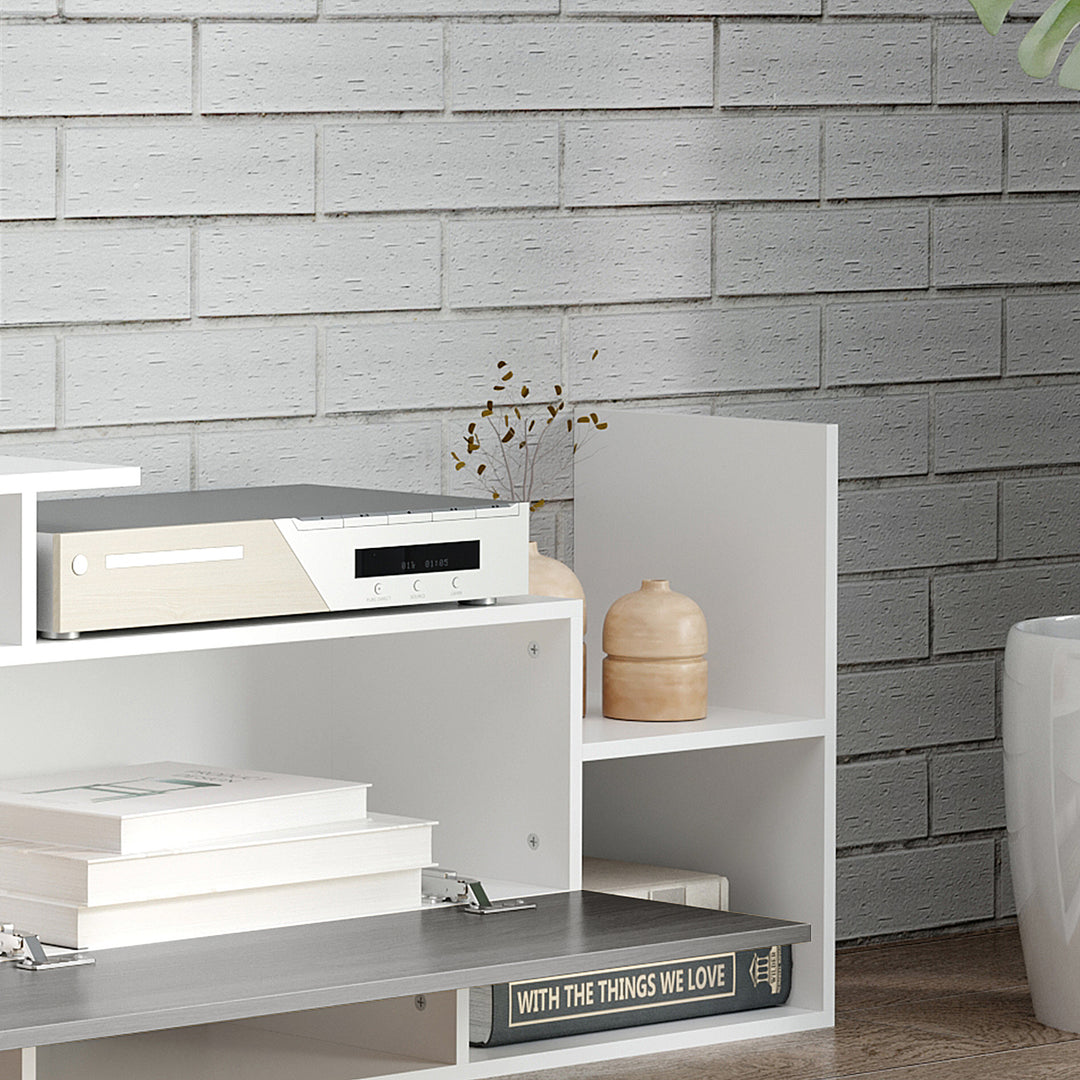TV Cabinet with Wall Shelf for Wall-Mounted 65" TVs or Standing 40" TVs - White and Grey