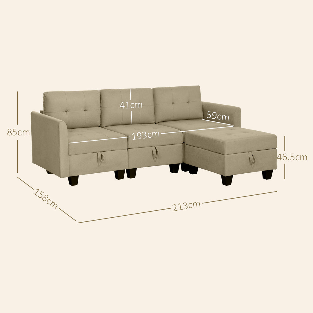 L' Shape Modular Sofa, with Storage - Light Brown