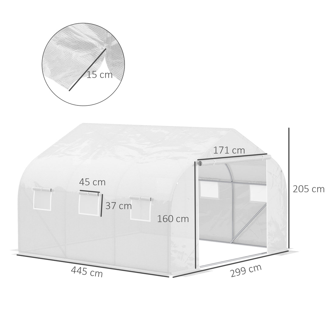 Outsunny 4.5 x 3 x 2m Walk-In Greenhouse Polytunnel Greenhouse Garden Hot House with Steel Frame, Roll Up Door and Windows, White | Aosom UK