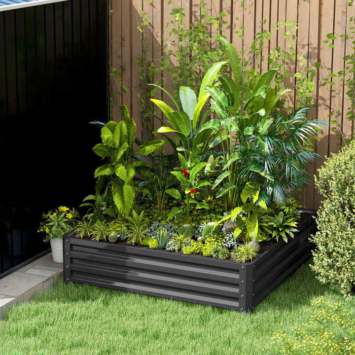432L Square Raised Garden Bed Box Steel Frame for Vegetables, Flowers and Herbs, 120 x 120 x 30cm, Light Grey
