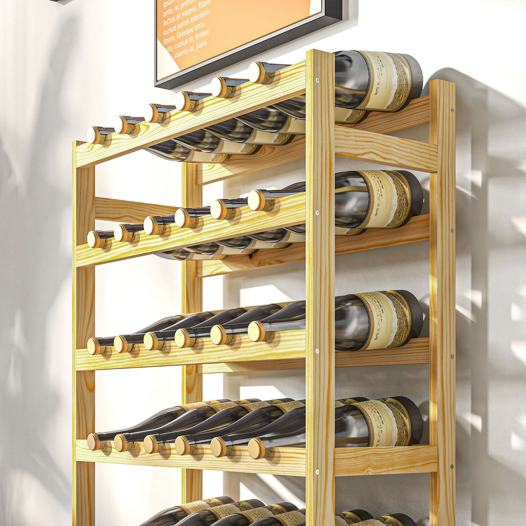 HOMCOM 42-Bottle Wooden Wine Rack - Natural Finish | Aosom UK