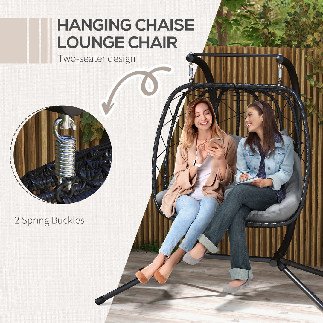 Two-Seater Steel Frame Hanging Egg Chair - Black