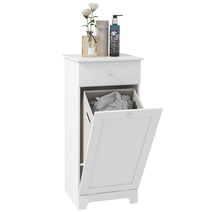 HOMCOM Bathroom Cabinet with Laundry Basket, Bathroom Storage Unit with Foldable Laundry Hamper and Drawer for Washroom, White