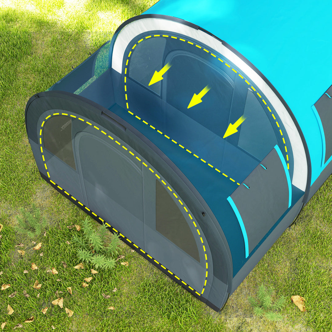 Six Man Duo Room Tunnel Tent, with Accessories - Grey/Blue