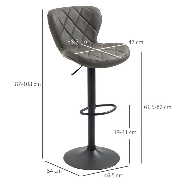 Bar Stools, Set of 2 Breakfast Bar Chairs, Swivel Barstools with Backrest and Footrest, Steel Frame Diamond Pattern PU, for Kitchen Counter, Dining Room, Dark Grey