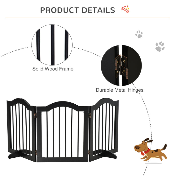 PawHut Freestanding Dog Gate, Wooden Foldable Pet Fence, Safety Barrier for House Doorway Stairs, with Support Feet, Small, Black | Aosom UK