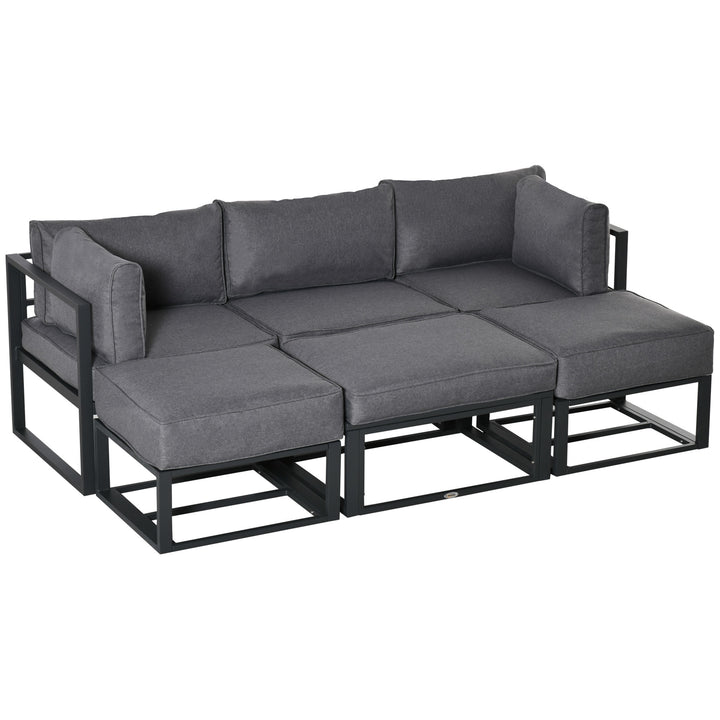 MCL Garden Daybed, 6 Piece Outdoor Sectional Sofa Set, Aluminum Patio Conversation Furniture Set with Coffee Table, Footstool and Cushions, Grey