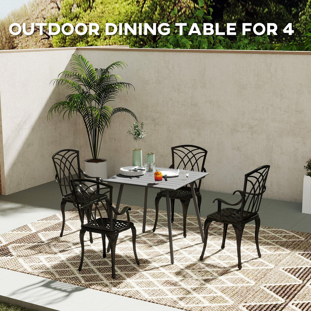 Square Garden Table with Slat Top, Steel Frame, Outdoor Table for 4 Person, 80 x 80 x 74 cm, Grey