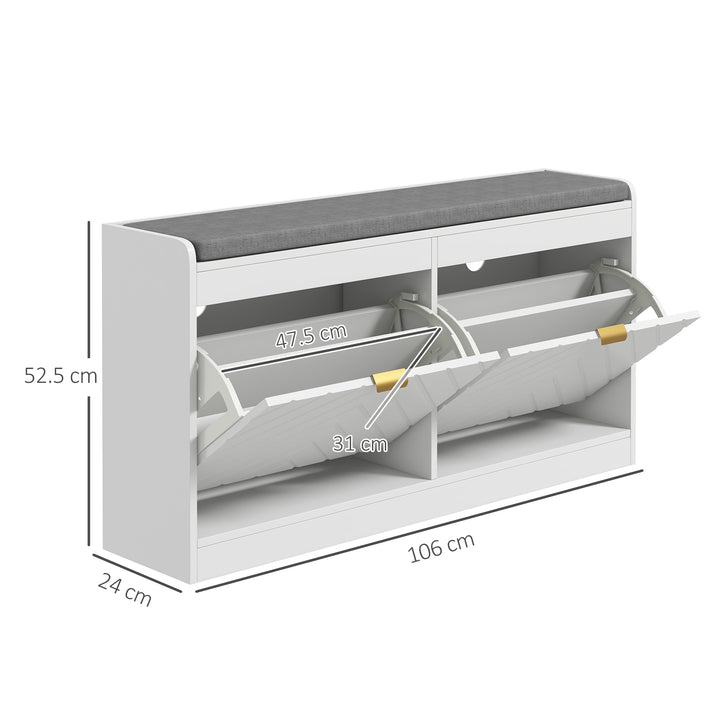 HOMCOM Shoe Storage with Seat, Upholstered Entryway Bench, Shoe Bench with 2 Flip Drawers and 2 Vents for 8 Pairs of Shoes