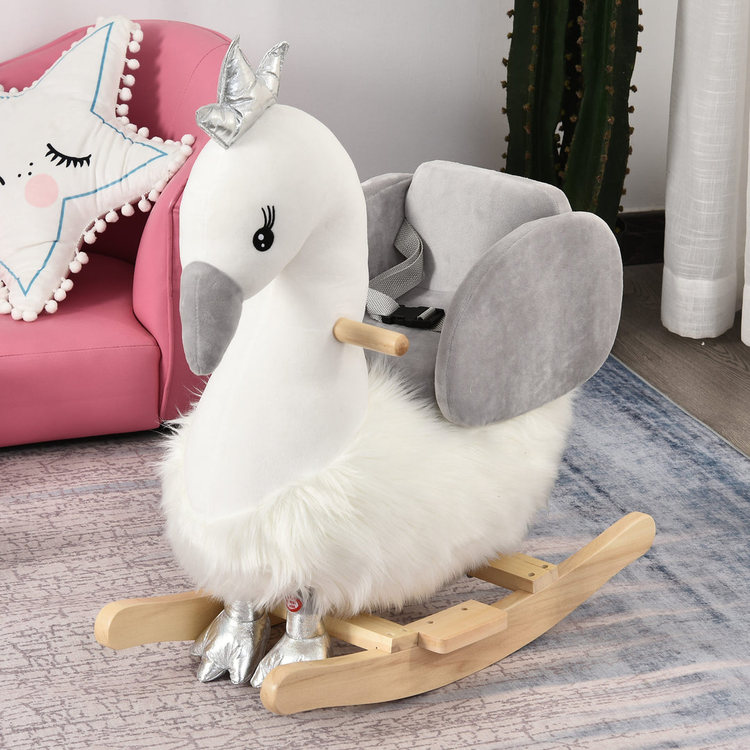 HOMCOM Kids Plush Ride-On Rocking Animal Horse Swan-shaped Toy Rocker with Realistic Sounds for Toddler 18-36 Months | Aosom UK