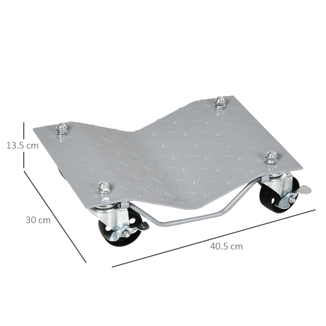 Two-Piece Car Wheel Dolly with Swivel Casters, Non-Slip Metal Plates, 680kg Capacity, Grey