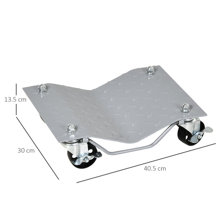 Two-Piece Car Wheel Dolly with Swivel Casters, Non-Slip Metal Plates, 680kg Capacity, Grey
