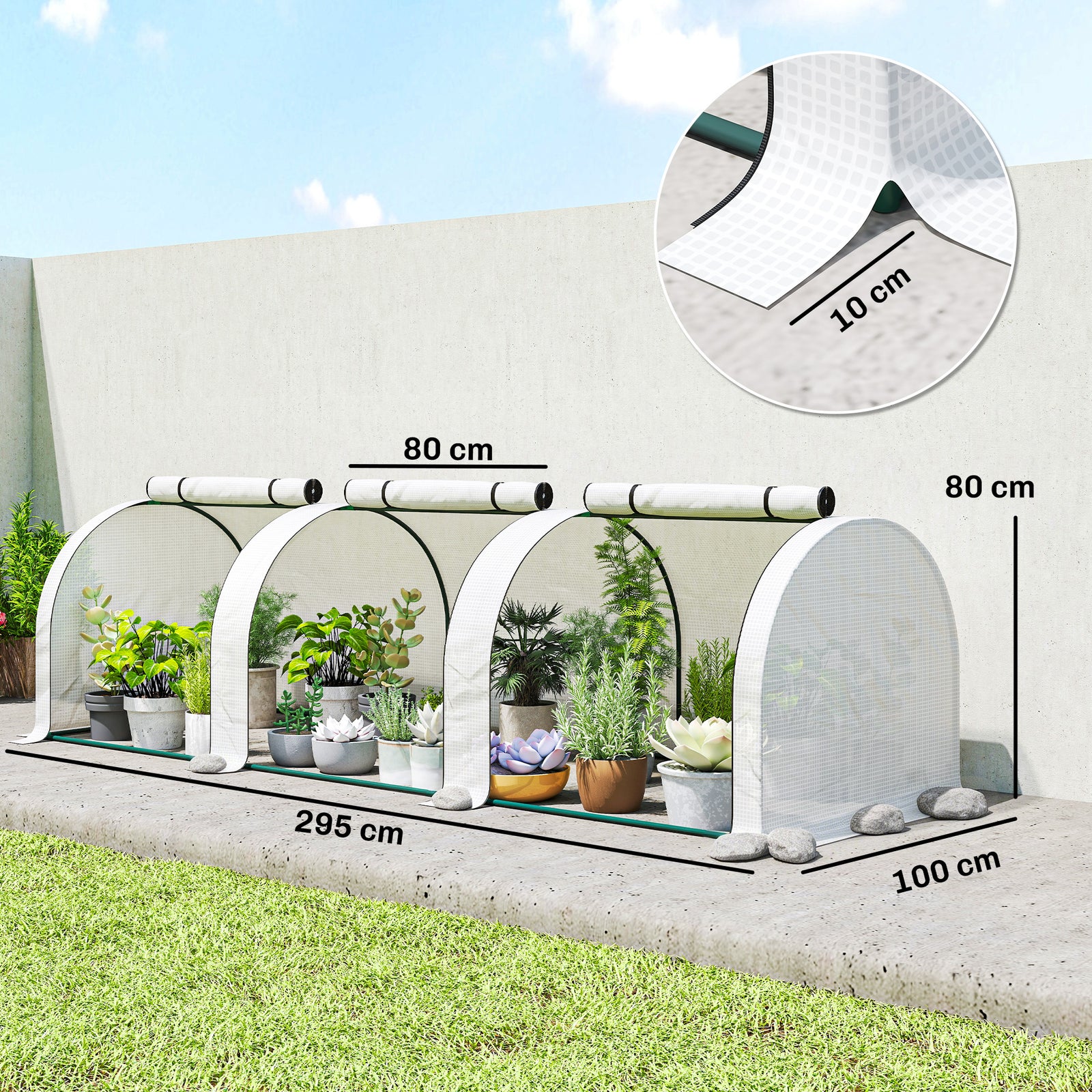 295 x 100 cm Low Tunnel Greenhouse - White