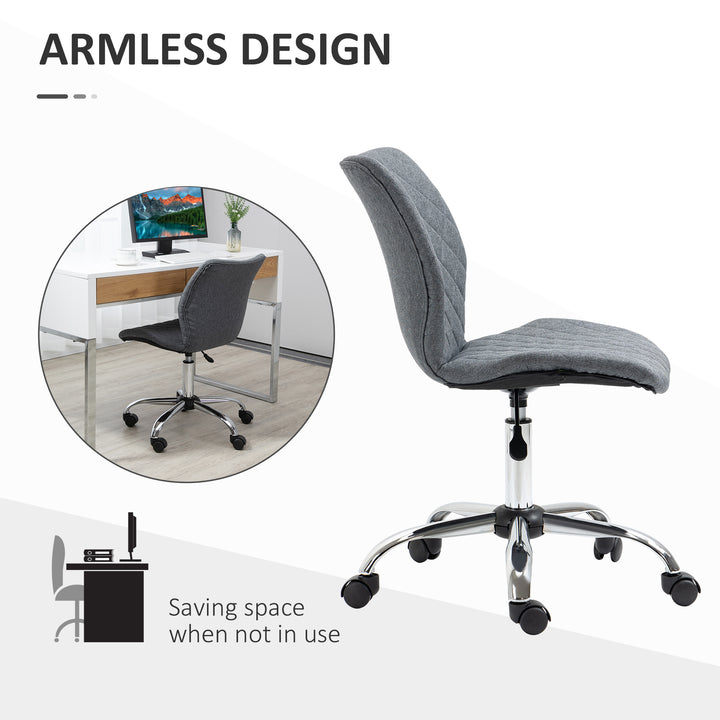 Armless Office Chair Adjustable Computer Chair Swivel Chair with Rolling Wheels and Linen Fabric Back Support for Home Office Students Study Grey
