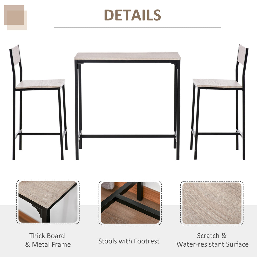 HOMCOM 3 Pcs Table Stool Set Industrial Design w/ Metal Frame Oak Tone MDF Panels Minimal Compact Beautiful | Aosom UK