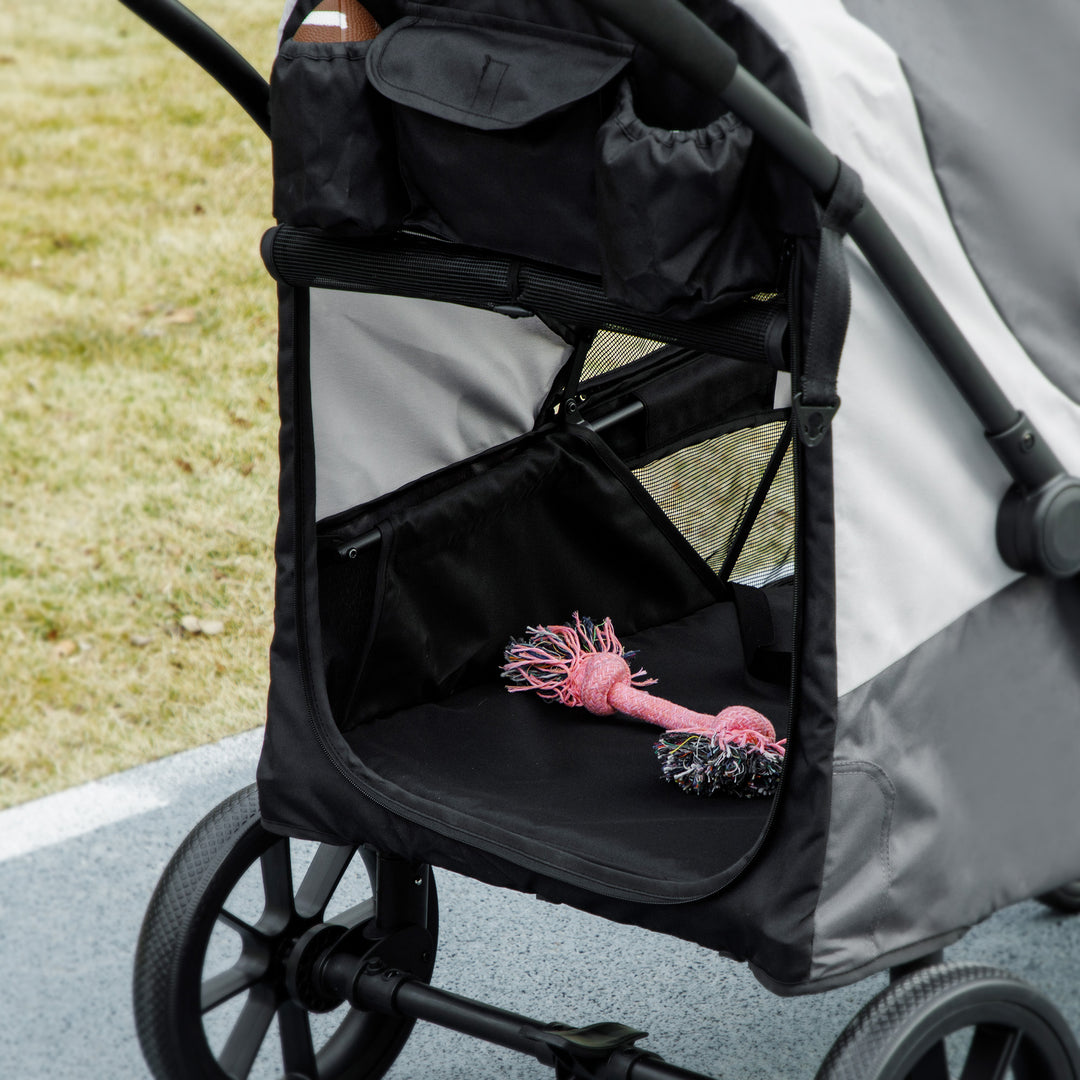 Foldable Pet Stroller for Large Dogs with 4 Big Wheels, Shock-Absorbing Frame, Safety Leashes, Brakes, Dark Grey
