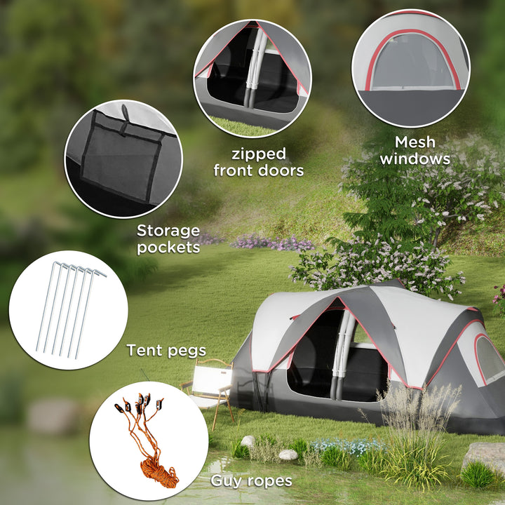 Camping Tent for 6-8 Man with 2000mm Waterproof Rainfly and Carry Bag for Fishing Hiking Festival, Grey