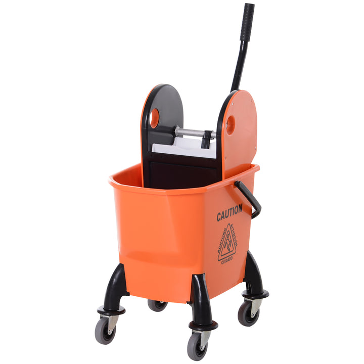 HOMCOM 26L Mop Bucket with Wringer, Mop Bucket on Wheels with Carry Handle, Mop Holder, Plastic Body for Household, Orange | Aosom UK