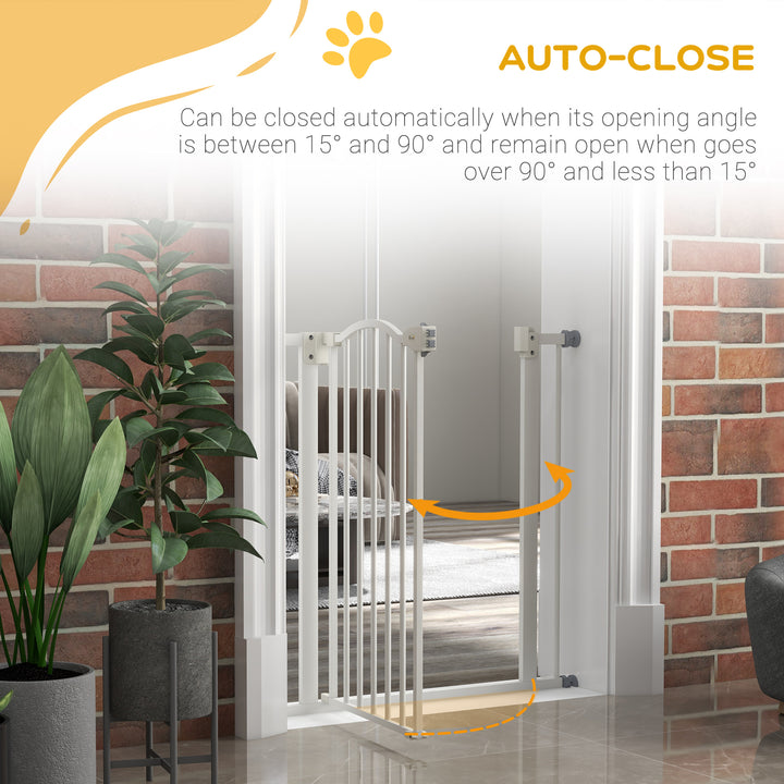 PawHut Adjustable Metal Pet Gate, Safety Barrier with Auto-Close Door, for Dogs and Cats, White | Aosom UK