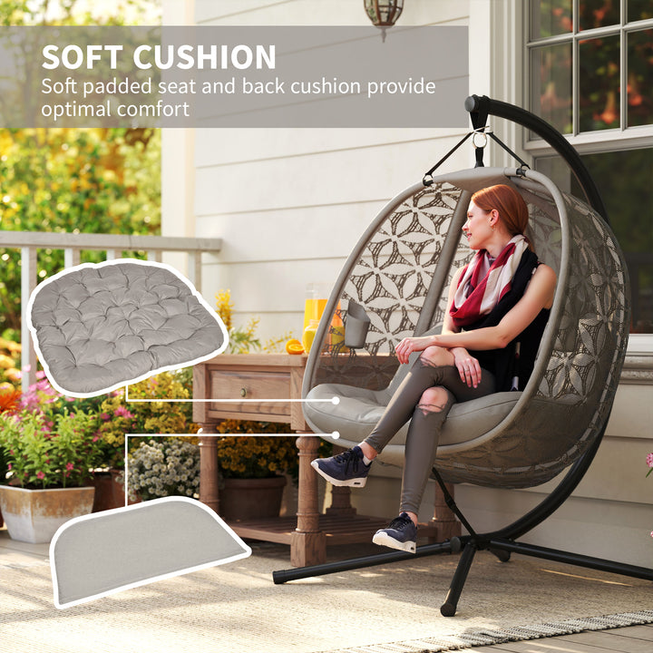 Outdoor Double Hanging Chair with Cushion and Cup Holders, Sand Brown