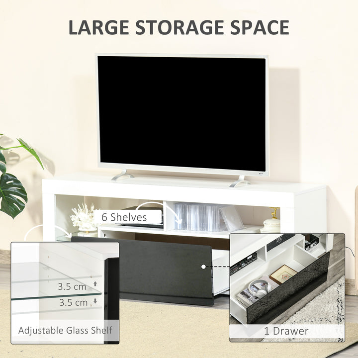 TV Unit, LED TV Stand Cabinet, High Gloss TV Table with Lights and Storage Shelf for 55 inch TVs for Living Room, Bedroom, Black and White