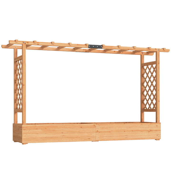 Raised Planter with Trellis, Wooden Raised Bed for Garden with Hanging Roof and Drainage Holes, Outdoor Planter Box