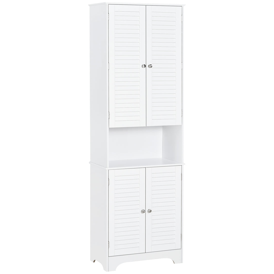 Tall Freestanding Bathroom Cabinet Retro Shutters w/ 3 Compartments Shelves Elevated Base Narrow Organiser White 60L x 30W x 182.5H cm