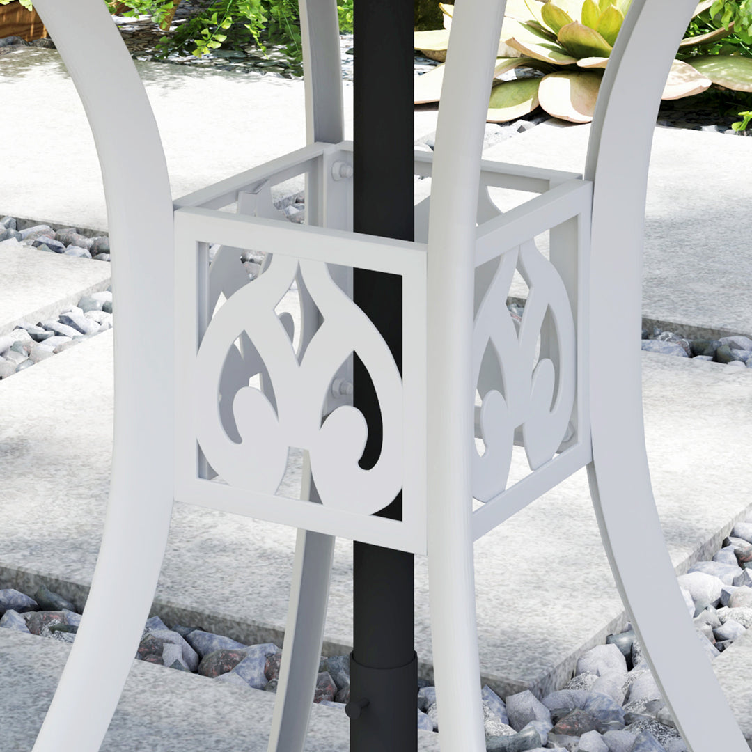 78 cm Round Garden Dining Table with Parasol Hole Antique Cast Aluminium Outdoor Table Only, White