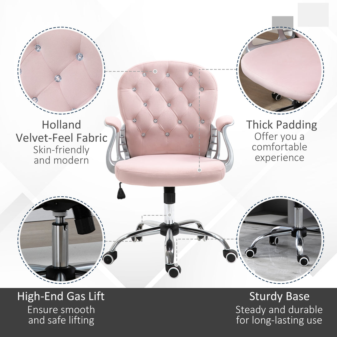 Office Chair, Swivel Desk Chair, Velvet Vanity Chair with Adjustable Height and Rolling Wheels for Home Work Study, Pink