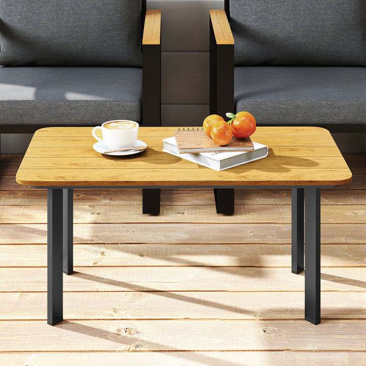 Outdoor Garden Coffee Table, Garden Table with Slatted Wood Plastic Co