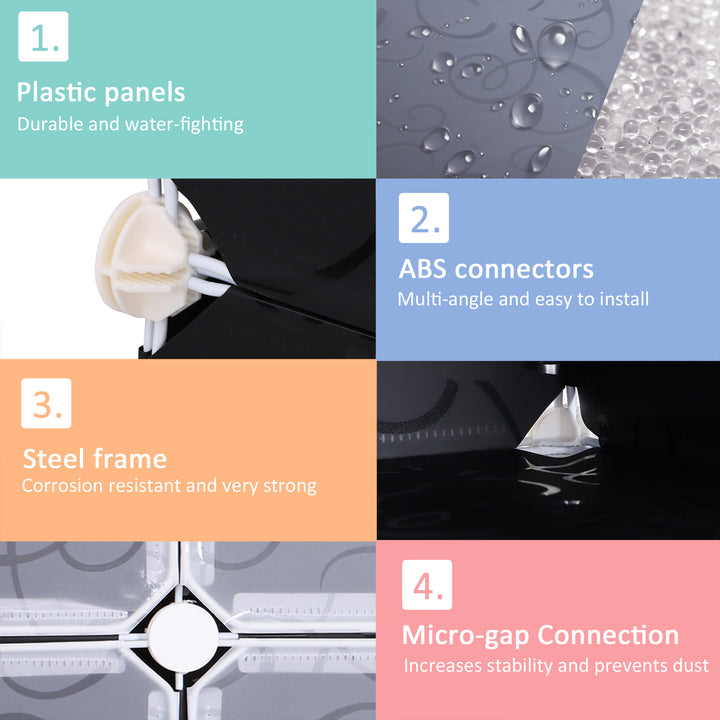 MCL 16 Cube Shoe Rack, 2 x 8 Tier Shoe Storage Cabinet, Modular Plastic Shelves for Bedroom, Living Room and Entryway, Space Saving Footwear Organizer, 32 Pairs, White and Black