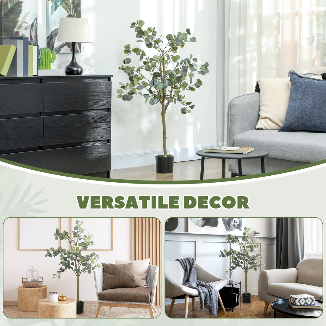 Set of 2 Decorative Artificial Tree, 4ft/ 120cm Silk Eucalyptus Trees with 230 Silver Dollar Leaves in Pot, Fake Plants for Home, Office, Living Room, Indoor Decor