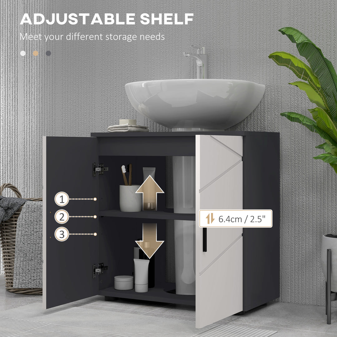 Pedestal Sink Bathroom Cabinet, Bathroom Vanity Unit with 20 x 20cm "U" Cut-Out and Adjustable Shelf, Light Grey