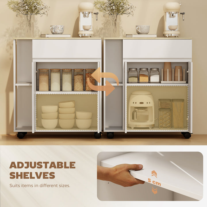 Kitchen Storage Trolley Cart with Cabinet, Drawer and Open Shelves - view 6