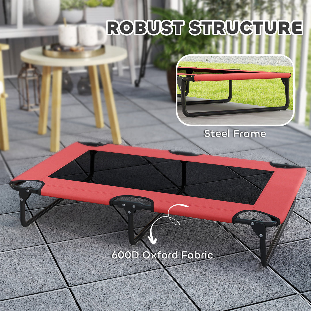 Portable Raised Dog Bed, Elevated Pet Cot with Breathable Mesh for Indoor Outdoor, for Large Dogs, Red