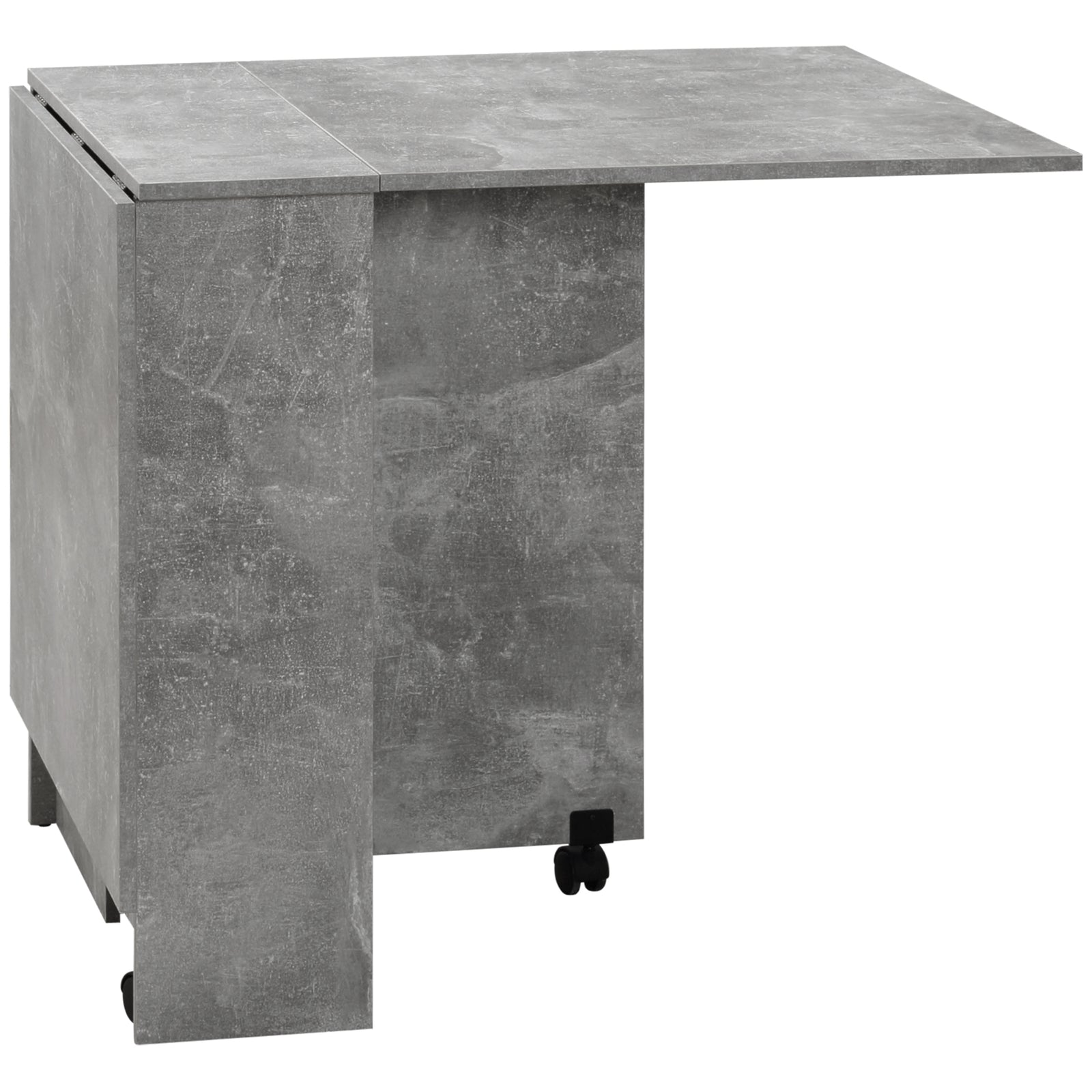 Folding Dining Table, Drop Leaf Table with 2-Tier Shelves, Rolling Casters, for Small Spaces, Kitchen, Cement Grey
